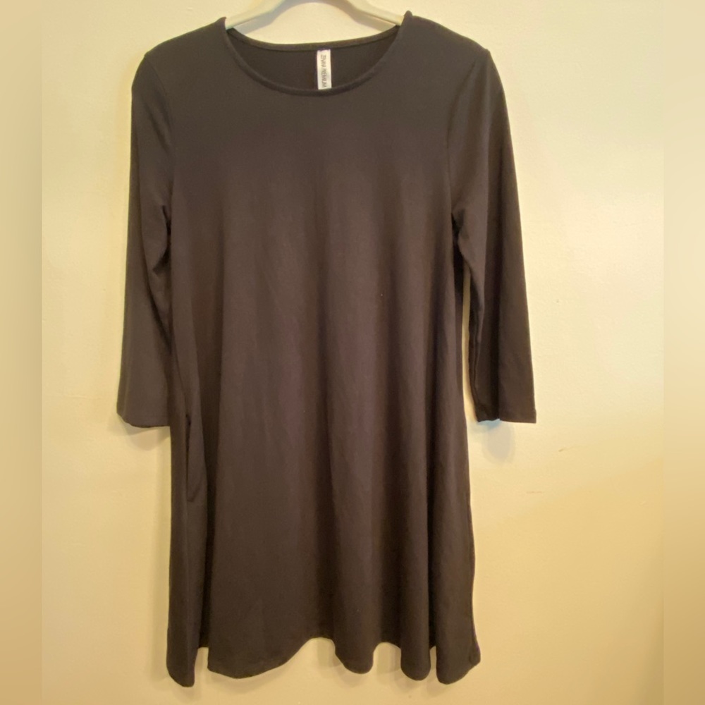 Tunic Pocket Dress, 3/4 sleeve - Chocolate